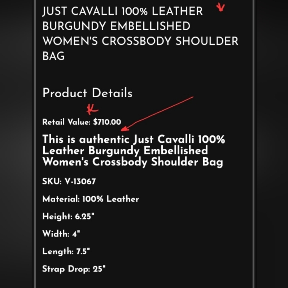 ❗️ JUST CAVALLI BURGUNDY  Leather Bag  ❗️ - Picture 11 of 12